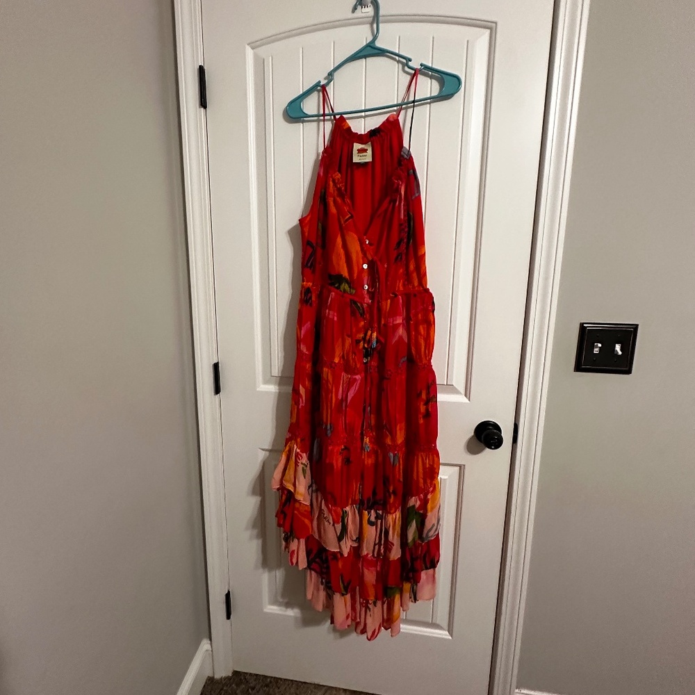 FARM Rio Red floral tiered ruffled maxi dress - size M